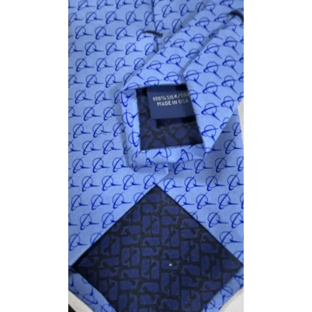 Vineyard Vines Boeing Promo Silk Whale Pattern Necktie Light Blue Dark Blue
